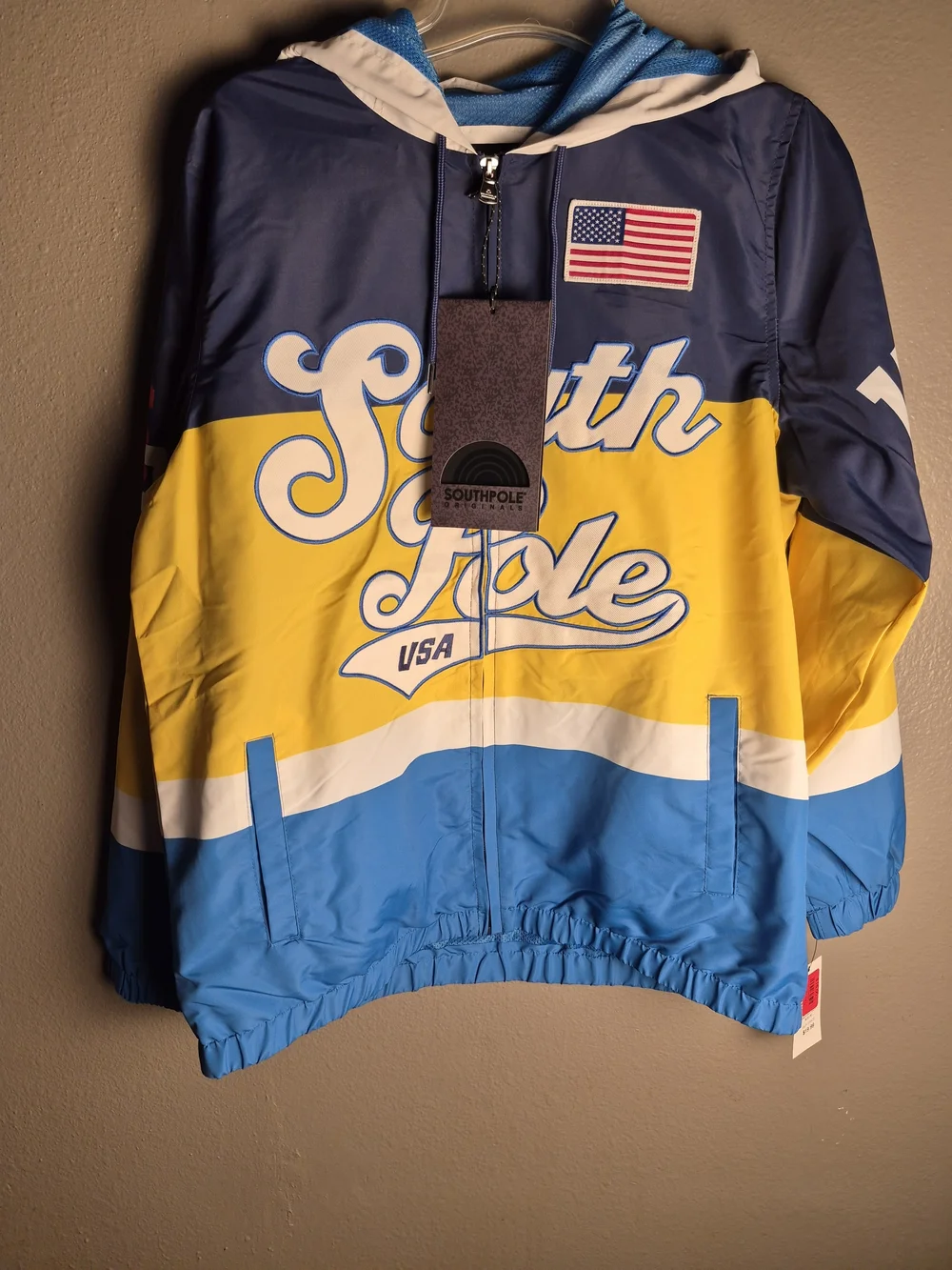 South Pole Colorblock Windbreaker Jacket - Navy/Yellow/Blue - Picture 1 of 7
